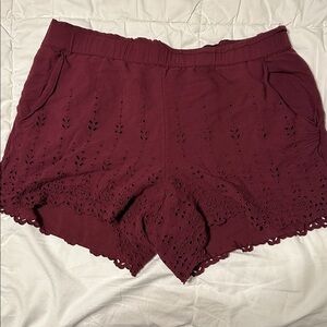 LOFT Maroon Lace-Trimmed Shorts
